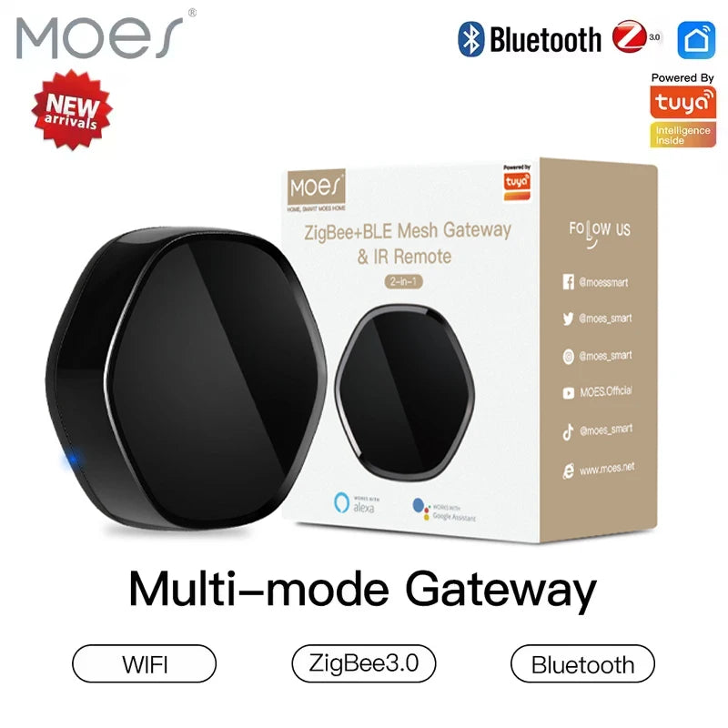 MOES Tuya Smart ZigBee Multi-mode Gateway Bluetooth Mesh Hub 38K IR Remote Controller 2in1 Voice Control For Alexa Google Home