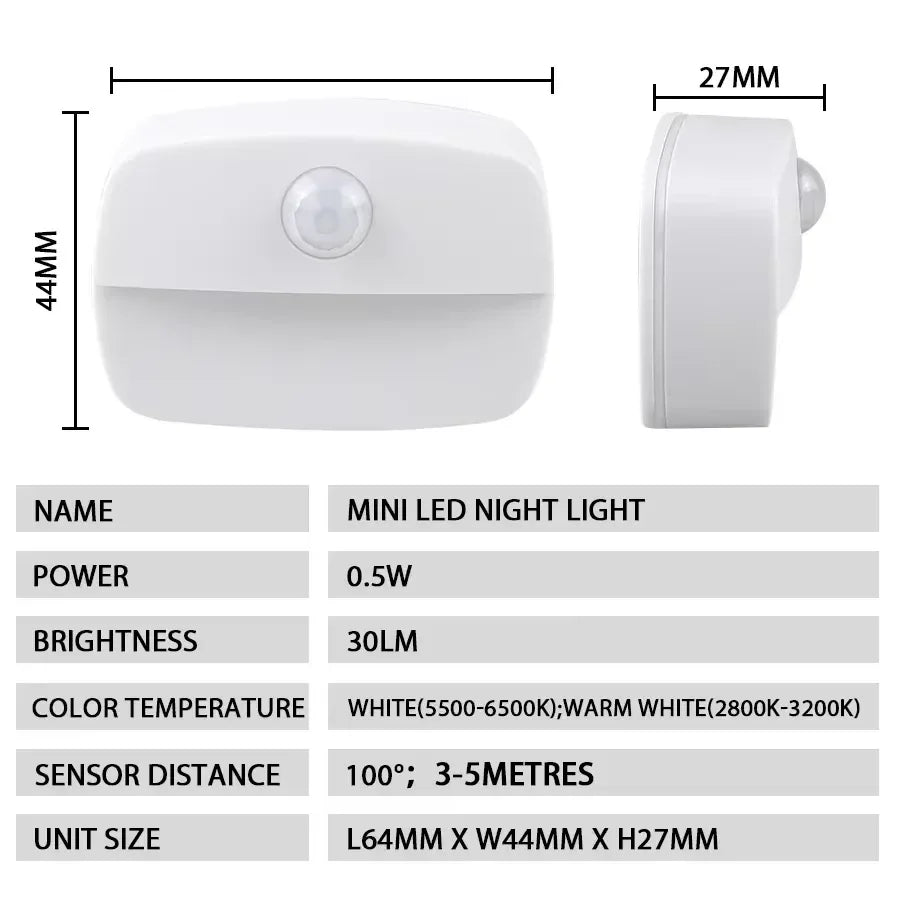 Auto ON/OFF LED Smart Night Lamp Under Cabinet Light PIR Motion Sensor Kitchen Bedroom Light for Night Cupboard Closet Stairs