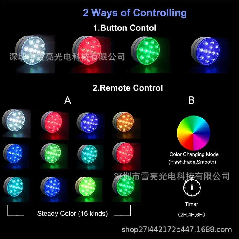 Updated IP68 RGB Submersible 13LED Underwater Light with Remote Control Underwater Pool Light Bright Lamp for Pond/Pool/Aquarium