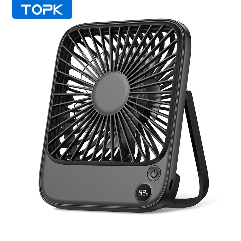 TOPK Rechargeable Portable Fan Electric Mini fan for Camping,4600mah Battery USB Desk Fan Small Silent Table Fans for Room Home
