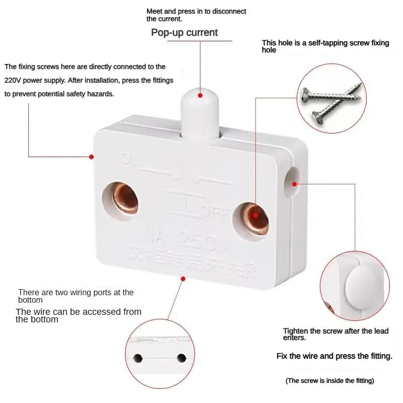 2-Pack Automatic Reset Switch, Wall Cabinet Light Switch, Household Cabinet Door Control Switch, Wardrobe Light Switch
