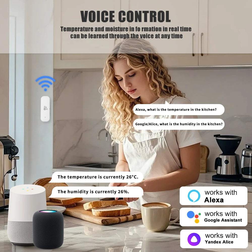 Tuya WiFi Temperature and Humidity Sensor Smart Life Monitoring Battery-Powered Home Automation Compatible with Alexa