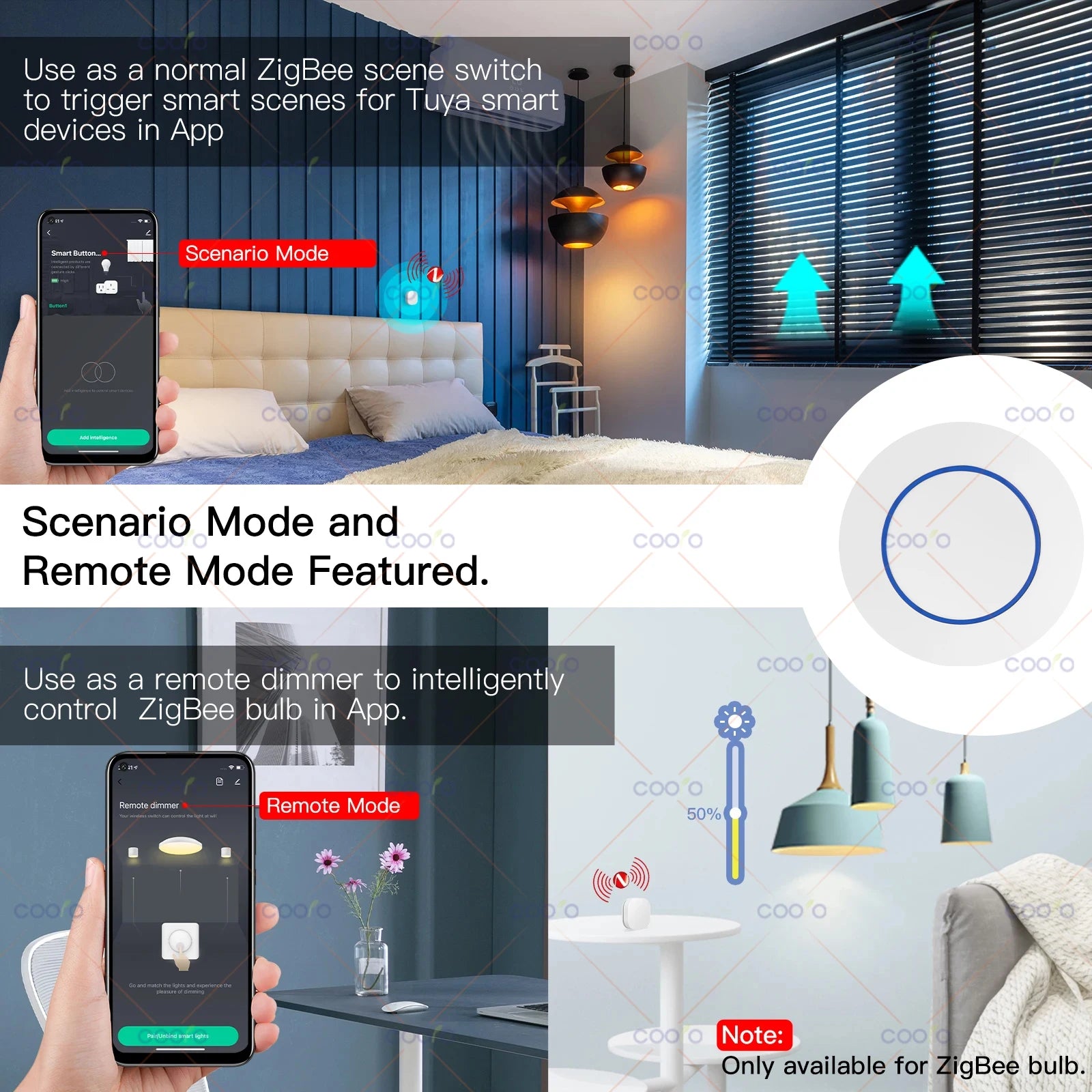 Tuya ZigBee Push Button Wireless Hand -Remoter Scene Switch Controller Battery Powered Automation App Control Device Support Z2M