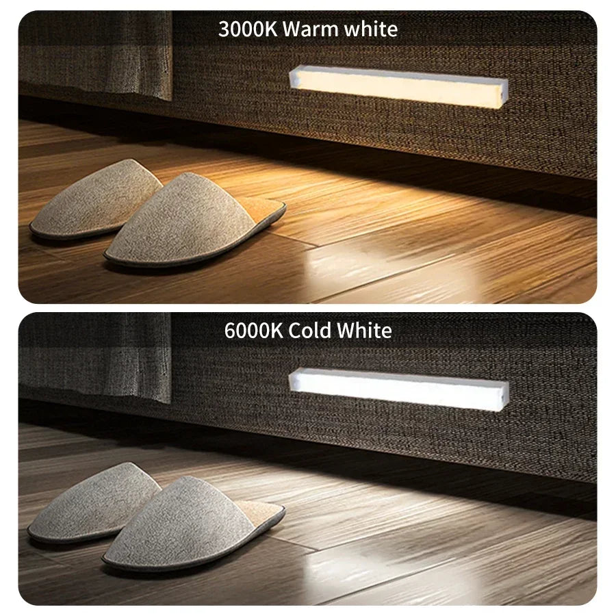USB Rechargeable LED Motion Sensor Light Strip Magnetic No Drill Installation Under Cabinet Lighting for Closet Kitchen