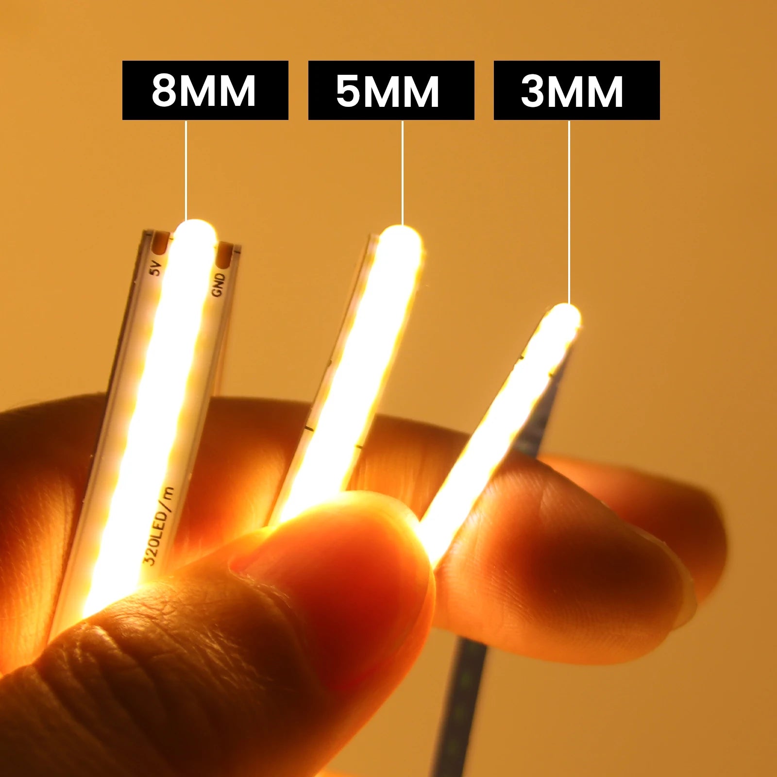Battery Powered COB LED Strip Light 5V 320LEDs/M Flexible Diode Tape 3MM 5MM 8MM Linear Ribbon Indoor Lighting Lamp Backlight