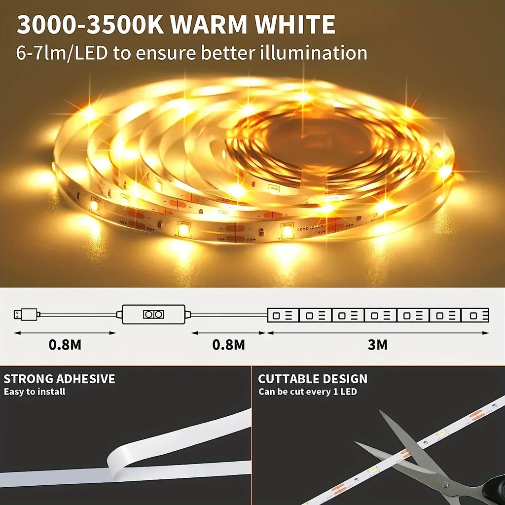 LED Strip Light Hand Sweep Sensor 5V USB 2835 Dimmable Diode Lights TV Backlight Festoon Cabinet Lamp Home Decoration Lighti