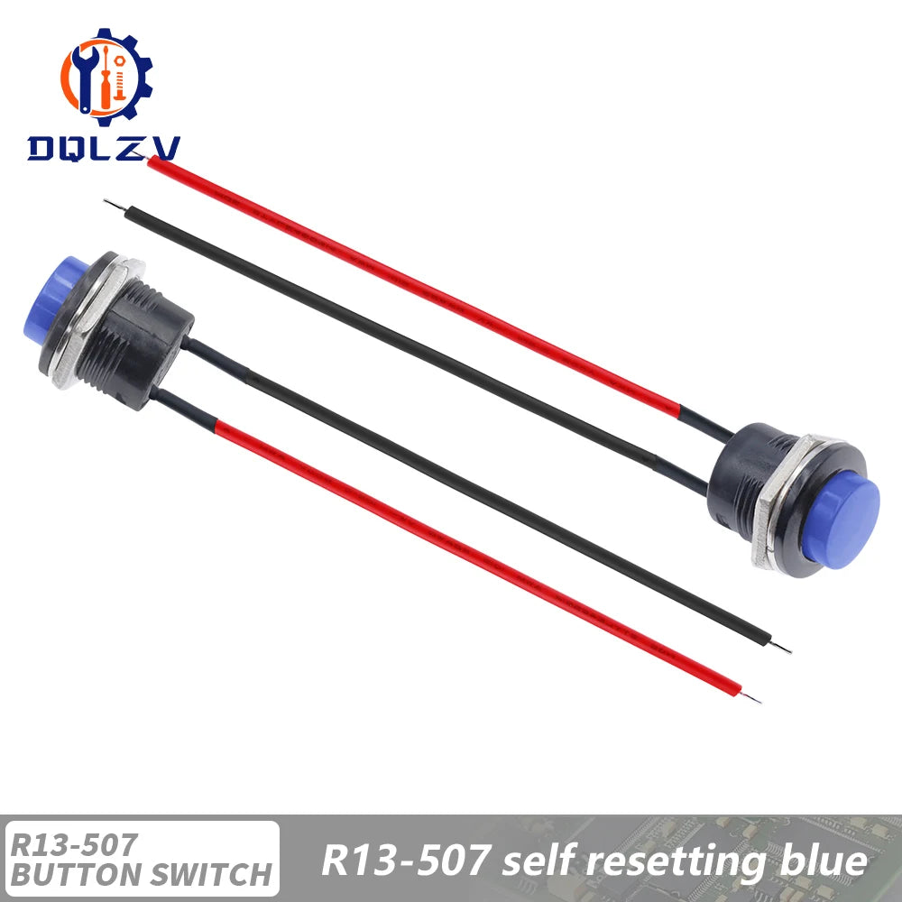 Momentary Push Button Switch With Cable 16mm 6A/125VAC 3A/250VAC Round Switches R13-507 BLACK RED GREEN WHITE BLUE YELLOW