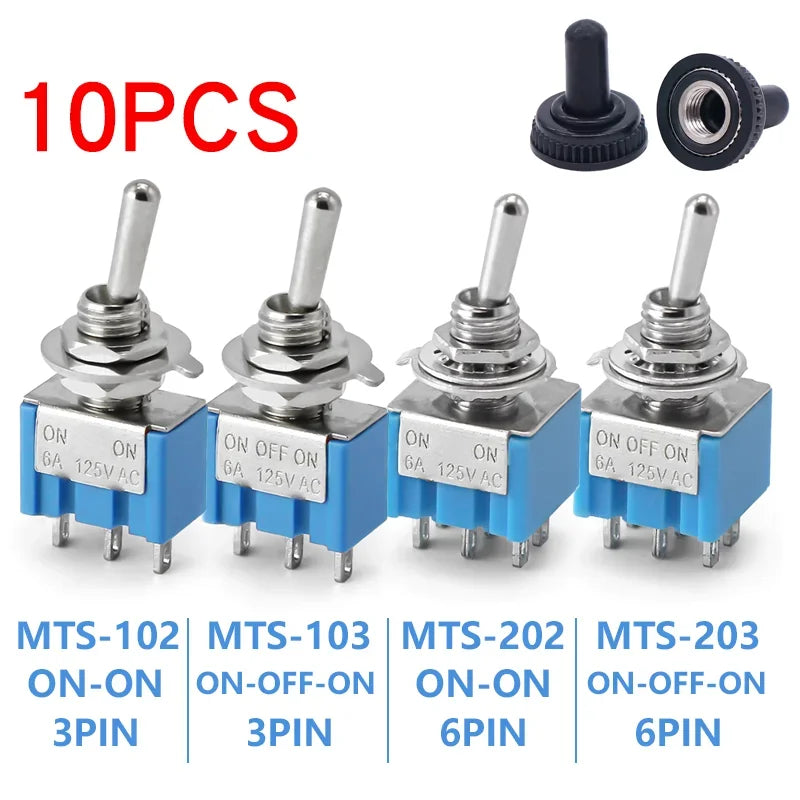10PCS ON-OFF-ON / ON-ON Miniature Toggle Switches Mini MTS-102 103 202 203 Power Button Switch 3pin 6pin