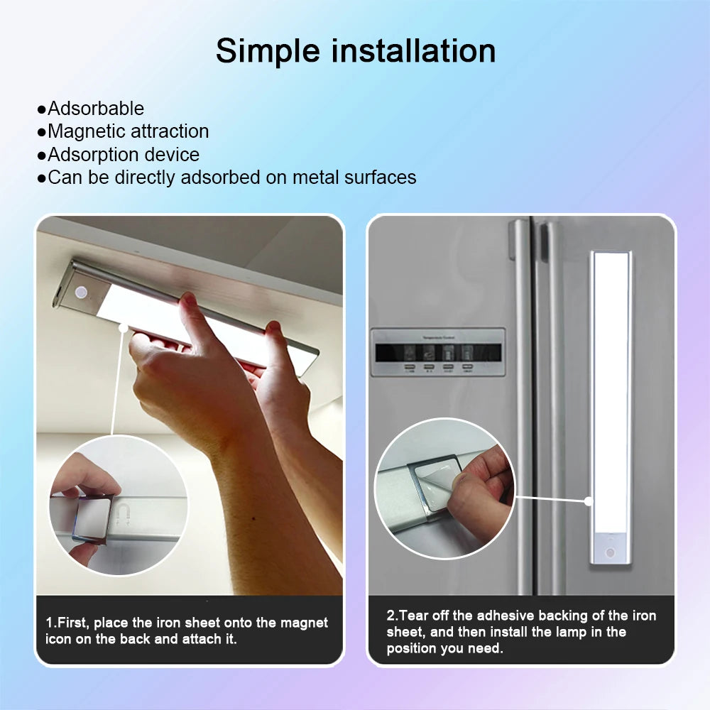 Night Light LED Motion Sensor Under Cabinet Lights USB Rechargeable Portable Lamp Lighting Bar For Bedroom Kitchen Accessories