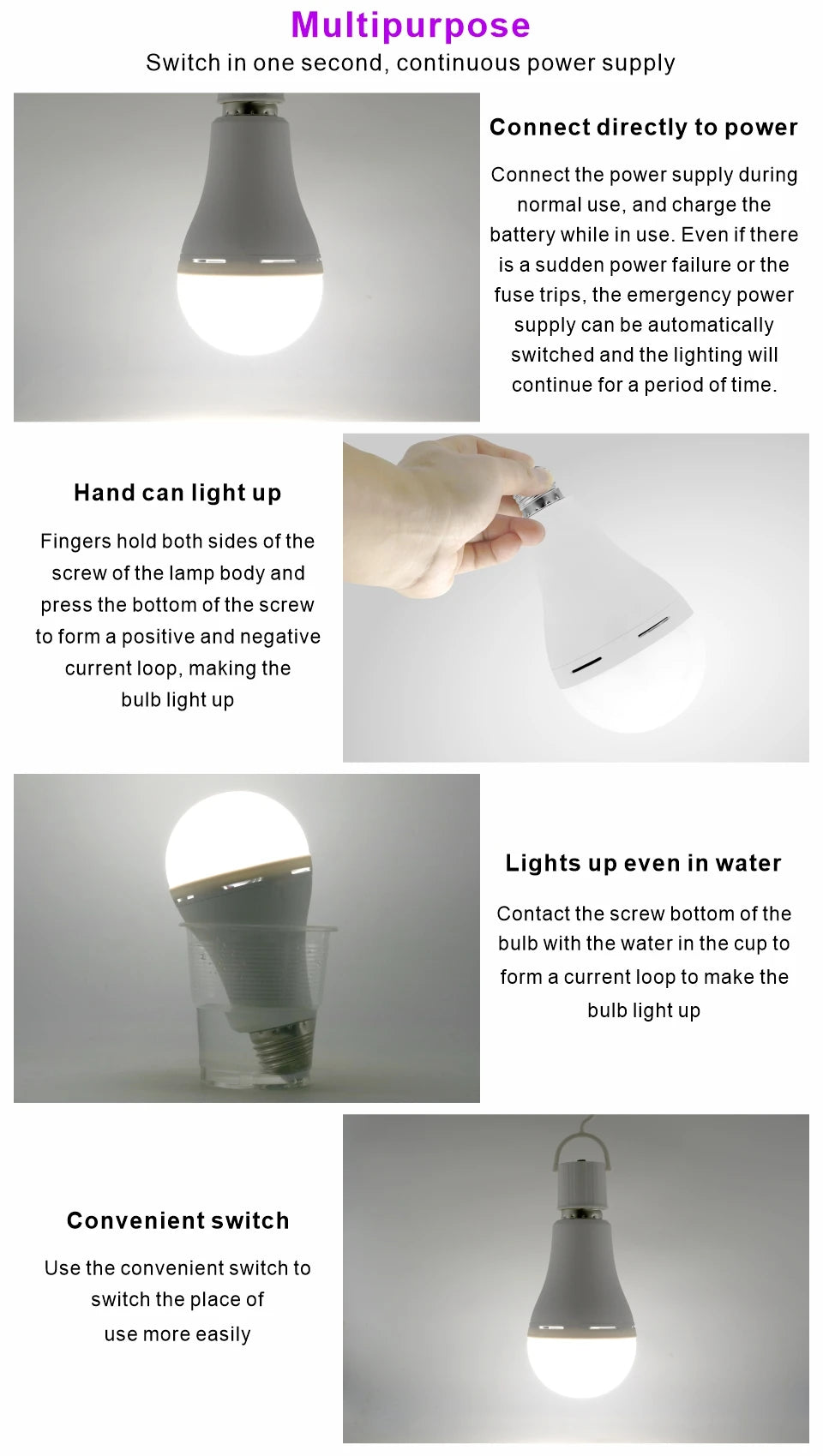 Emergency LED Light Bulb E27 7w 9w 12w 15w Rechargeable 1200mAh Battery 85-265V 110V 220V for Camping Tent Lamp Outdoor Lighting