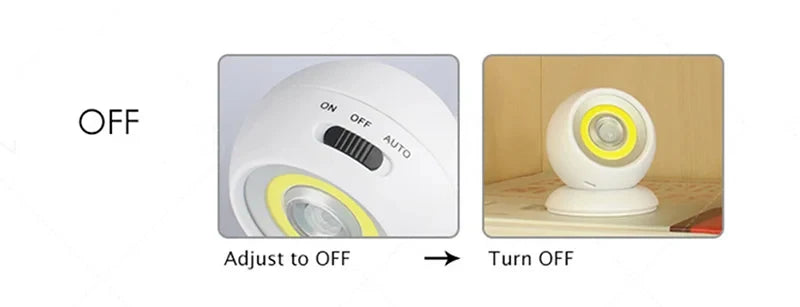360° Rotating COB Ball Light PIR Motion Sensor LED Night Light USB/Battery Powered Magnet Wall Lamp for Bedroom Bathroom Kitchen