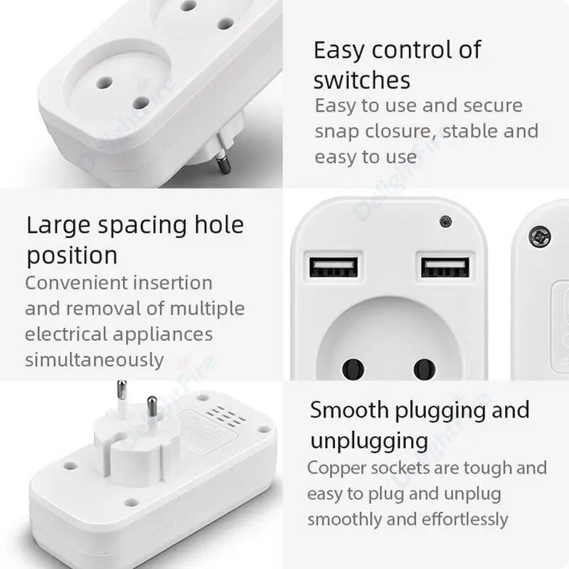 EU Plug Adapter Wall Outlet USB 1 To 2 Way European Standard Extender Socket With 2 USB Port Power Strip AC Convert Adaptor