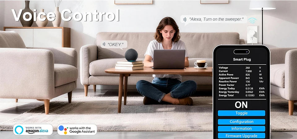 Tasmota UK Smart Plug 16A 20A with WiFi Power Energy Monitor App Remote Control Timer Schedule Voice Control for Alexa Google
