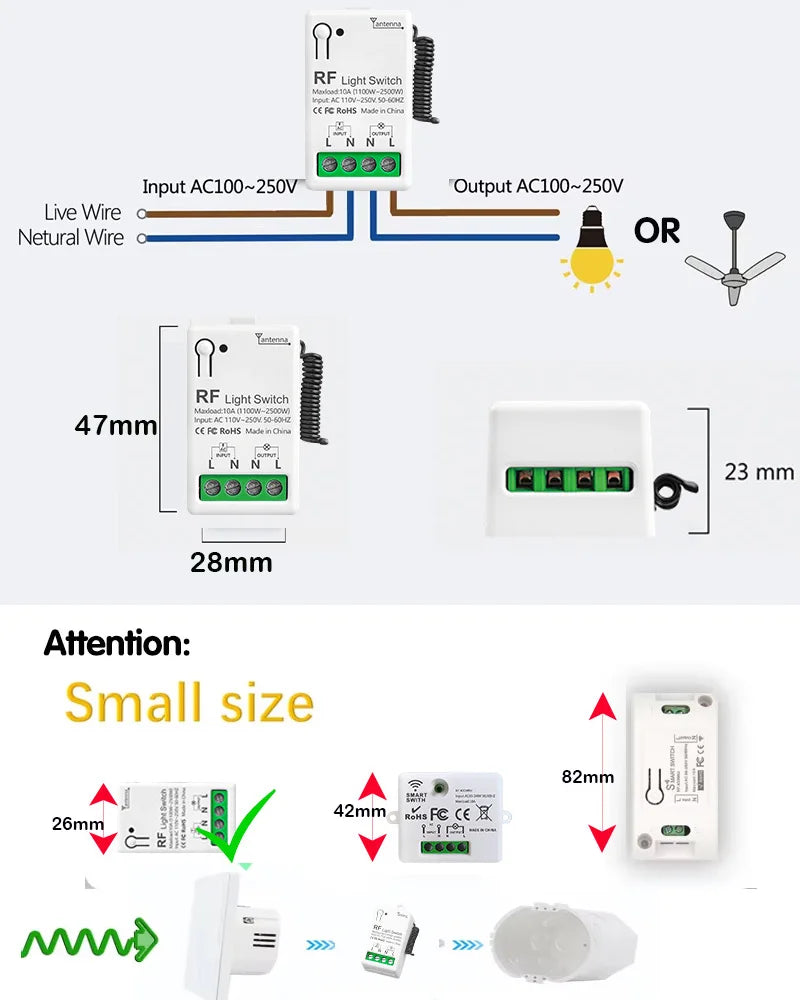 Wireless Smart Switch Light RF 433Mhz 86 Wall Panel Switch with Remote Control Mini Relay Receiver 220V Home Led Light Lamp Fan