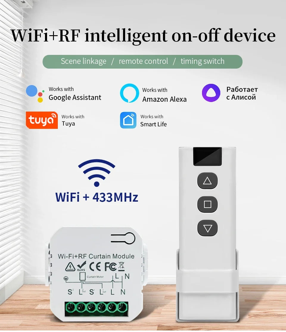 Wifi Smart Switch with RF 433Mhz Remote Tuya Smart Life Alexa Google App Voice Control Roller Blinds Shutters Projector Screen
