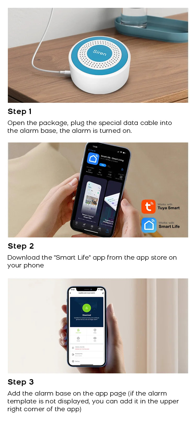 Tuya Smart Life App WiFi Smart Home  Alarm System Kit Wireless 433MHz Door Sensor Siren for Garage Office Security  Protection