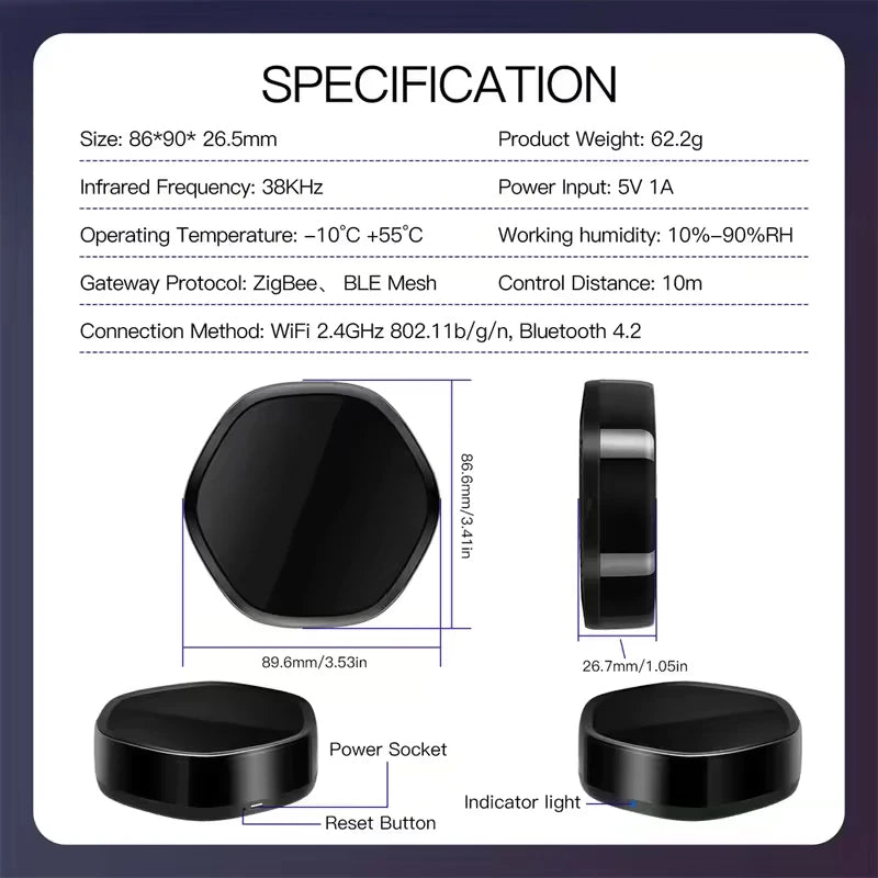 MOES Tuya Smart ZigBee Multi-mode Gateway Bluetooth Mesh Hub 38K IR Remote Controller 2in1 Voice Control For Alexa Google Home