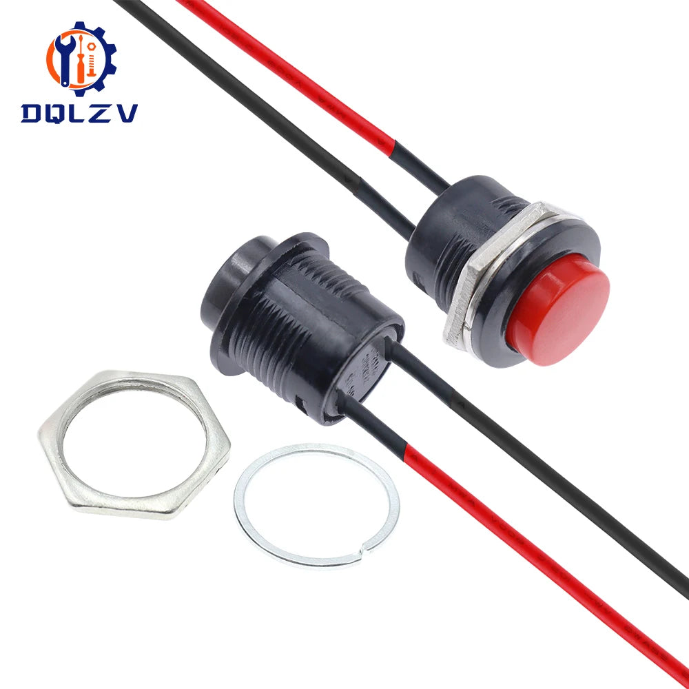Momentary Push Button Switch With Cable 16mm 6A/125VAC 3A/250VAC Round Switches R13-507 BLACK RED GREEN WHITE BLUE YELLOW