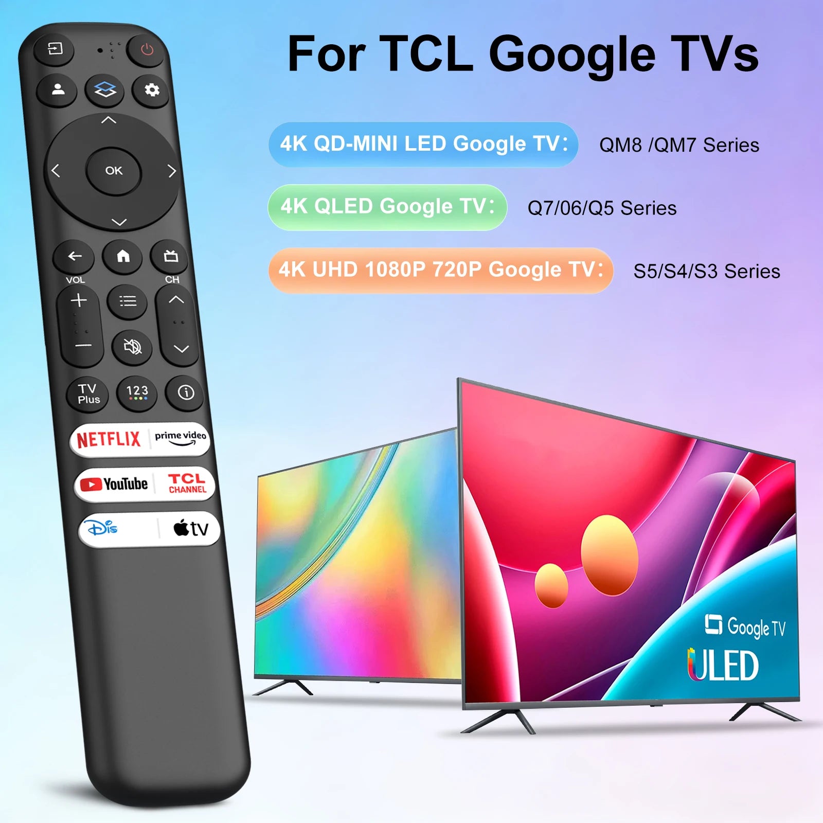 For TCL Google TV Remote Control RC813 For TCL QM8/QM7/S5/S4/S3/Q7/Q6/Q5 4K UHD HDR LED QLED QD-Mini LED Full-HD Smart TVs