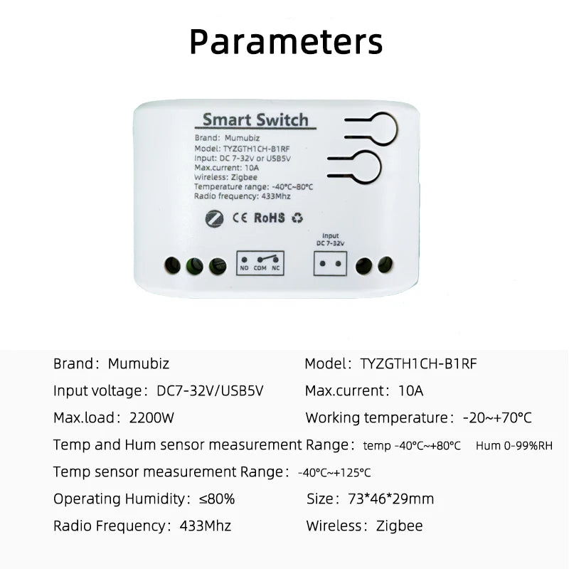 Tuya Smart TH10 Zigbee Switch with Temperature and Humidity Sensor Passive Dry Contact Zigbee Relay Work with Home Assistant