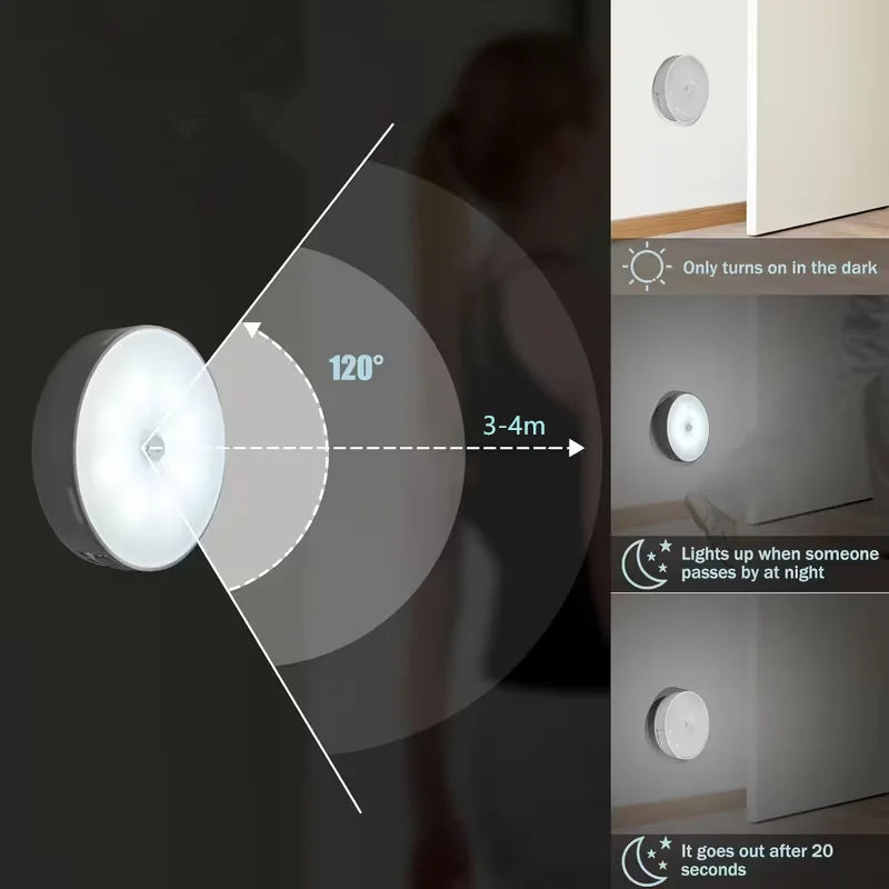 3pcs Motion Sensor Night Light - Wireless LED Detector Lamp for Bedroom, Staircase, Closet, and Room Decor-