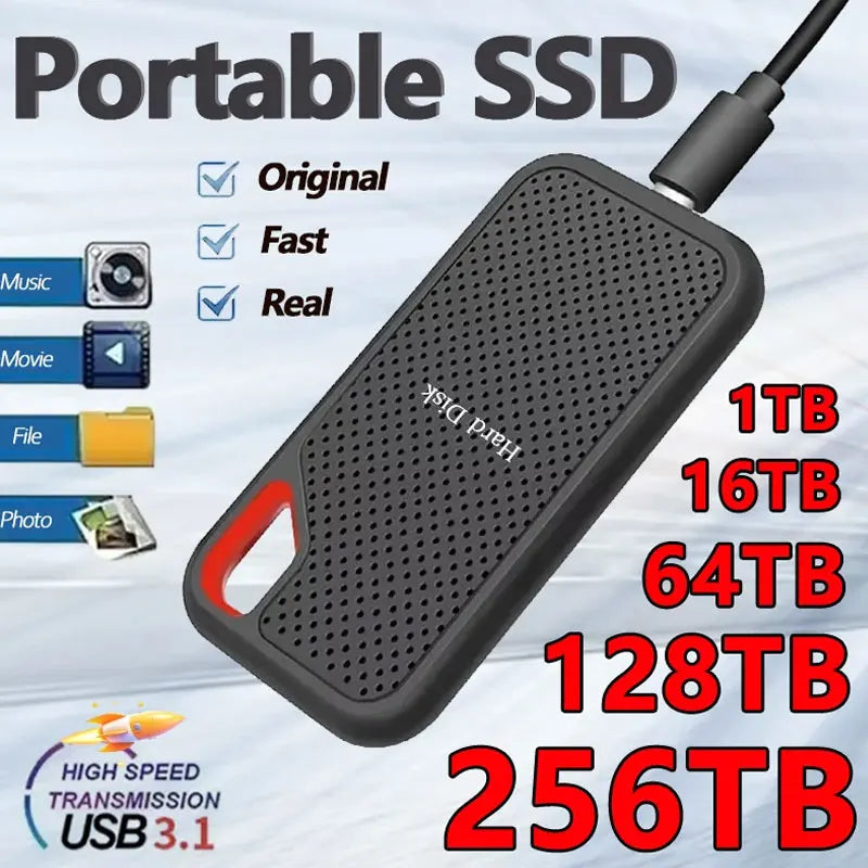High Speed External Solid State Drive 1TB Portable SSD 16TB External Hard Drive External Hard Disk Mass Storage for Laptop Mac