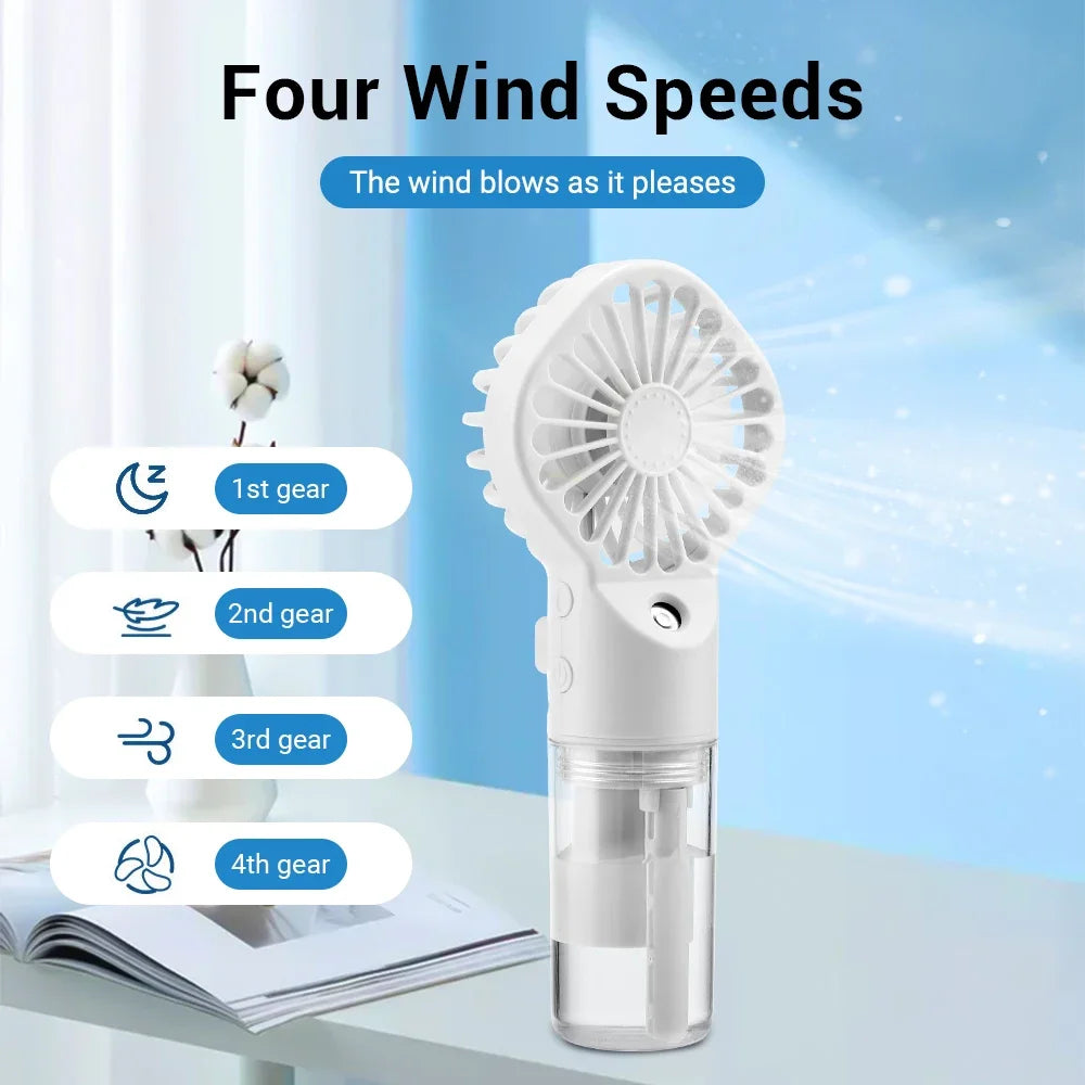 Portable Misting Fan 4 Speed 800mAh Type-C Rechargeable 20ml Water Tank Humidifier Mist Cooler Fan for Home Office Outdoor Trave