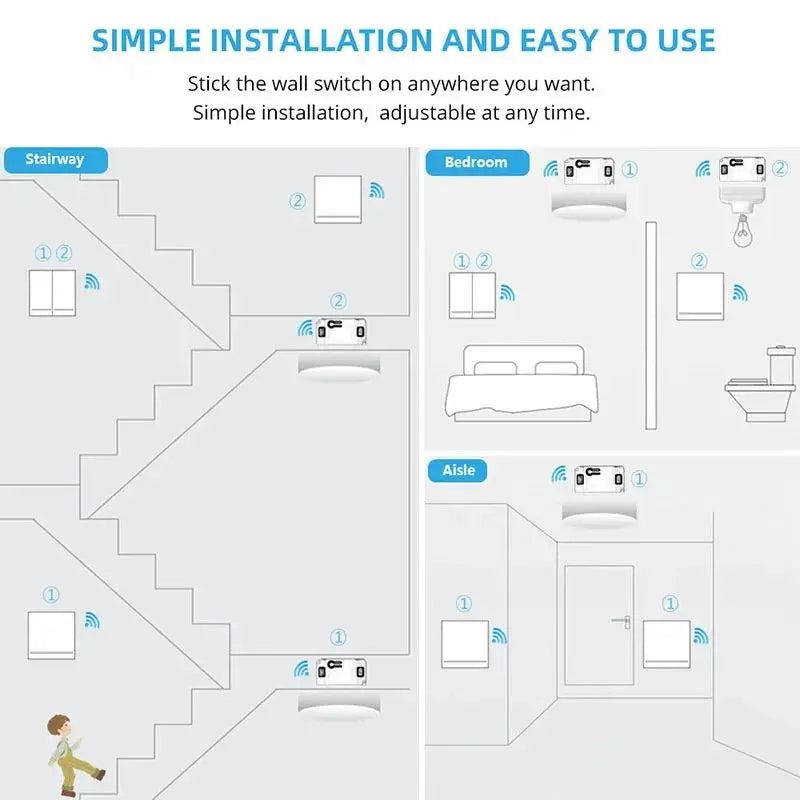 Self-powered 433Mhz Wireless Wall Switch Battery Required Remote Control Light Switch Waterproof 1 2 3Gang No Wiring