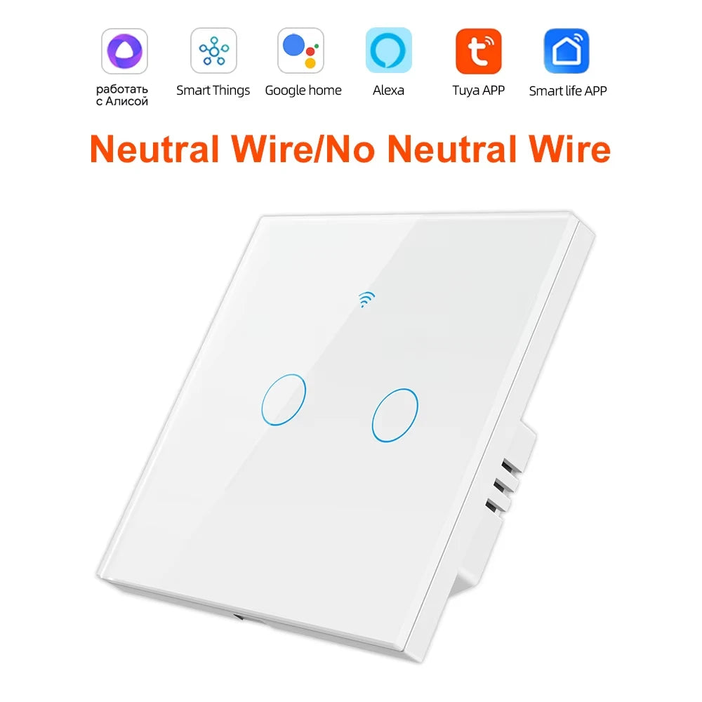WiFi RF 433mhz Touch Wall Light Smart Switch 1 2 3 4 Gang Wireless Switch 220V with no Neutral EU Work Witch Tuya Alexa Google