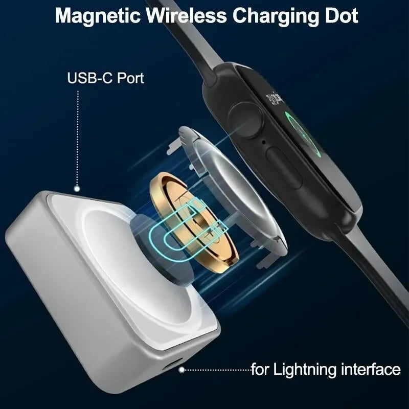Wireless Watch Charging Dock Dual Interface Design Travel Adapter For Apple Watch Series 10 9 8 7 6 5 4 3 2 1 Home Office Travel