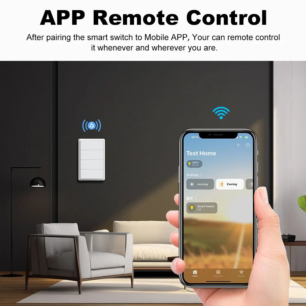 Smart Matter WIFI US Wall Light Switch Neutral Wire Optional 1-4 Gang Big Physical Push Button Voice Control Google Home Alexa