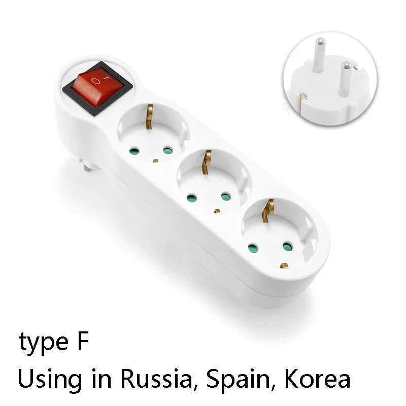 EU Extension Socket With Switch ON/OFF Electrical Plug European Standard Russia Spain Ukraine Korea Power Converter Plug Adapter