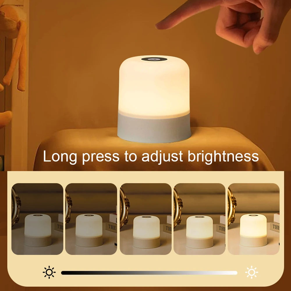 LED Night Light Rechargeable Dimmable Bedside Lamp 3 Colors Adjustable Soft Glow Eye Protection Portable Table Lamp for Bedroom