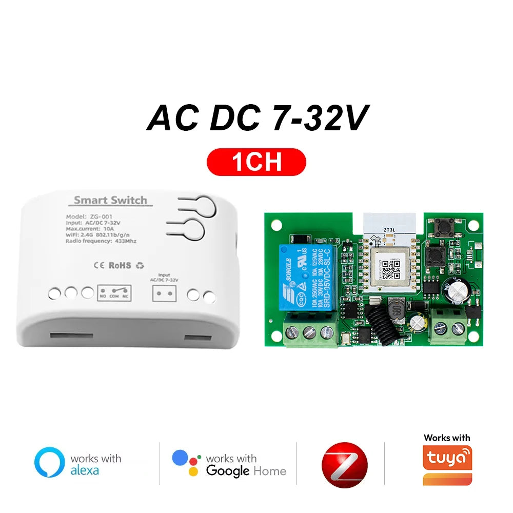 Zigbee 1 2 4 Gang Switch Relay Module Dc 12v 24v 220v Dry Contact 4CH Din Rail Controller Works with Tuya Alexa Gateway Required
