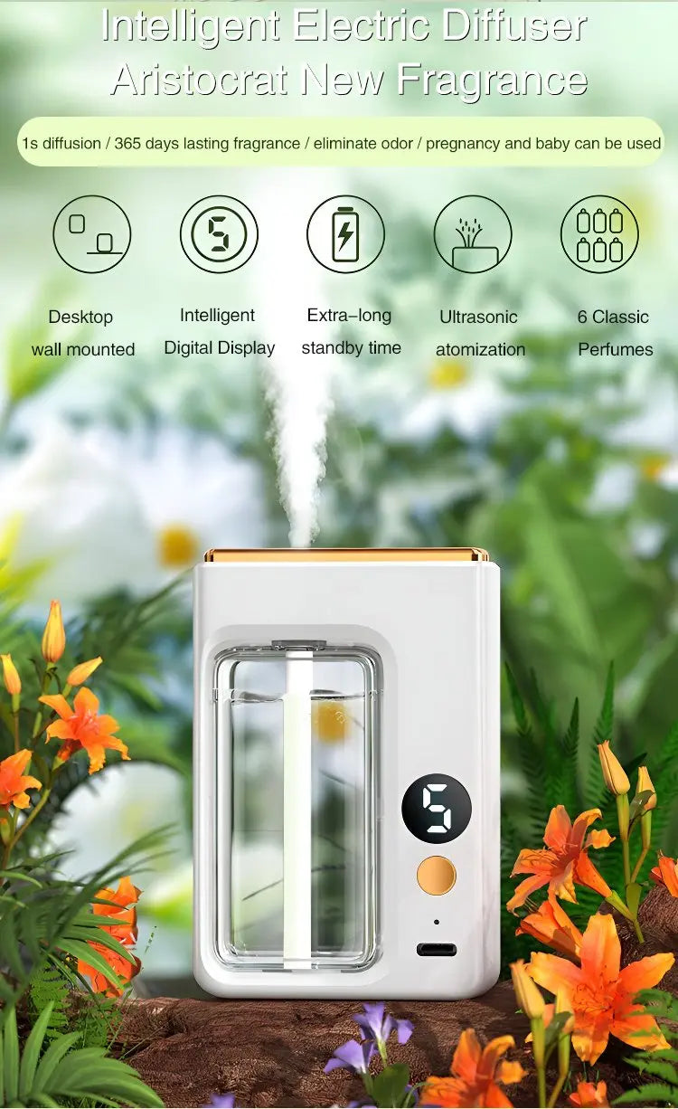 Smart Aroma Diffuser Air Purifier Digital Display Plant Essential Oils 5 Gears Wall Mount Tabletop USB Charging Living Room