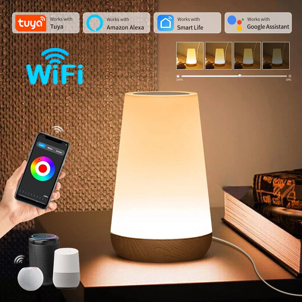 TUYA WiFi Night Light LED Smart Touch Bedside Lamp USB Charging Table Lamp Dimming Night Lamp Room Decor Lamp  Alexa Google Home