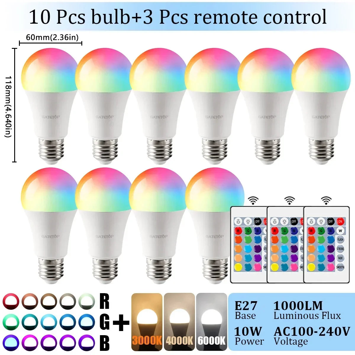 E27 Base RGB LED Bulb 24 Key Remote Control Dimmable 10W AC220V 110V Colorful Change For Bedroom Living Room Desk Lamp