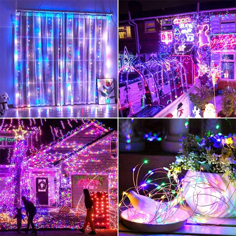 7M/12M/22M/32M LED Solar String Fairy Lights Outdoor Path Garlands Lamp Patio Waterproof Christmas Wedding Garden Street Lights