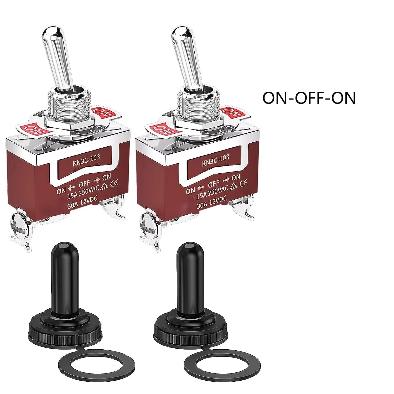 2/4Pcs Marine Waterproof Toggle Switch 12V DC 30A Heavy Duty 250V AC 15A SPST 2 Pin ON Off Switch with Weatherproof Boot Cover