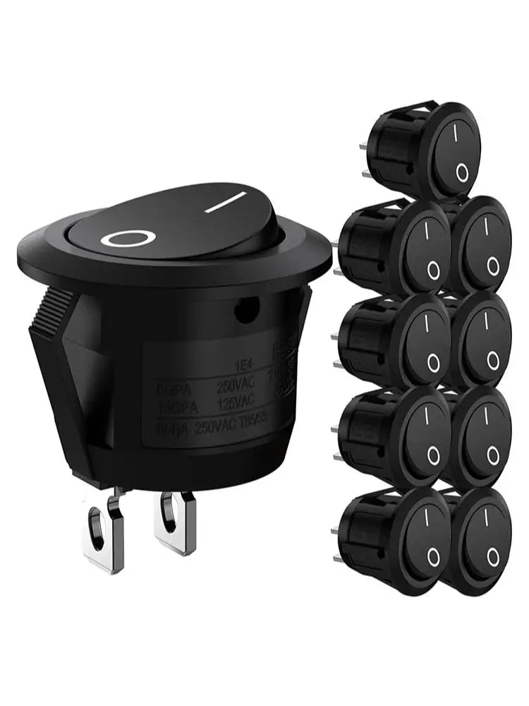 10Pcs SPST Snap-in ON-Off 2 Pin Round Snap Rocker Boat Switch Black AC 250V 6A 125V 10A for Household Appliances Replacement