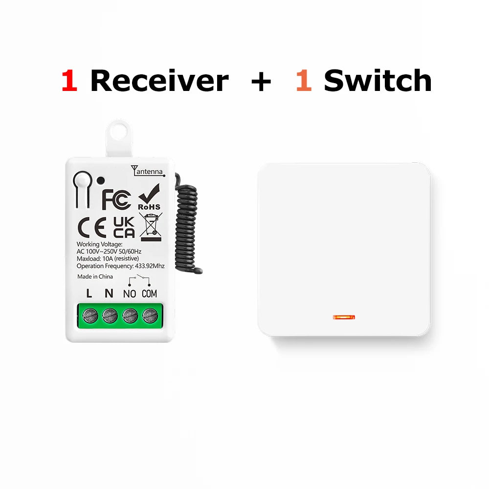 433MHz Smart Light Switch AC 110V 220V Receiver and 1/2/3Gang 86 Wireless Push Button Switch Transmit 50m for Home Improvement