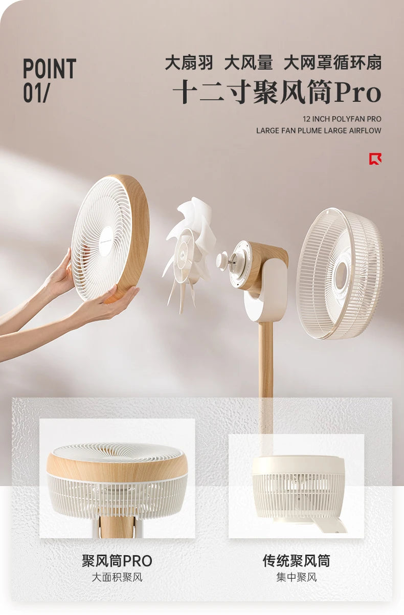 LH Smart Home Noiseless Standing Vertical Dual-Use 3D Turbine Floor Electric Fan