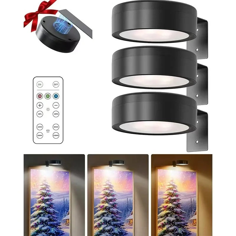 1/2PCS LED Wall Picture Light for Art Display Decor，Remote Control Painting Light with 13 Color Adjustable,AAA Battery Powered