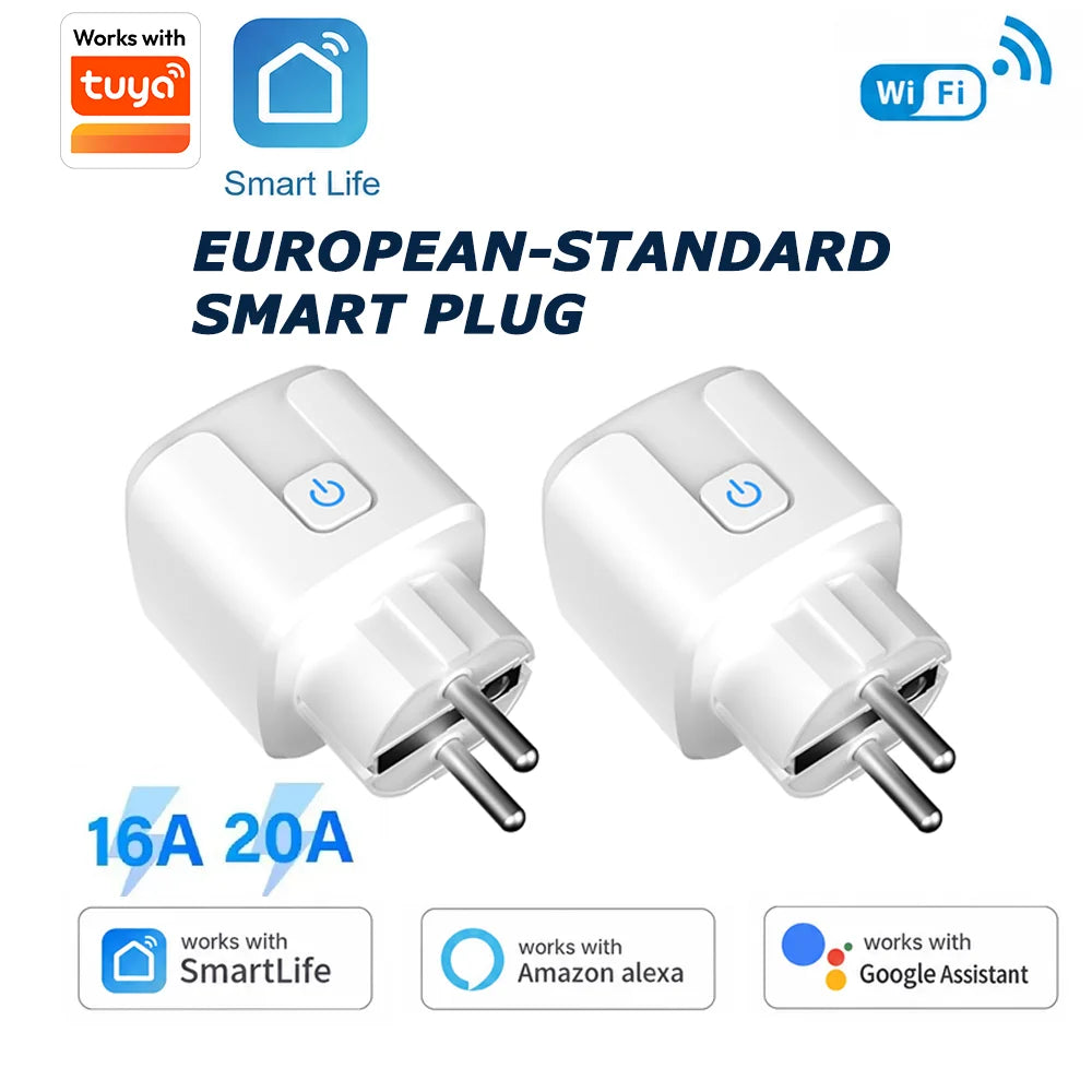 Tuya WiFi Smart Plug (European Standard), compatible with Alexa and Google Assistant, with energy consumption monitoring
