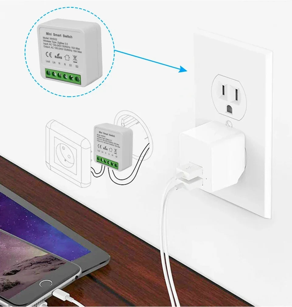 Tuya ZigBee or WiFi Smart Switch Automation Module Relay 16A Support 2 Way Control Breaker APP Voice for Alexa Google Home