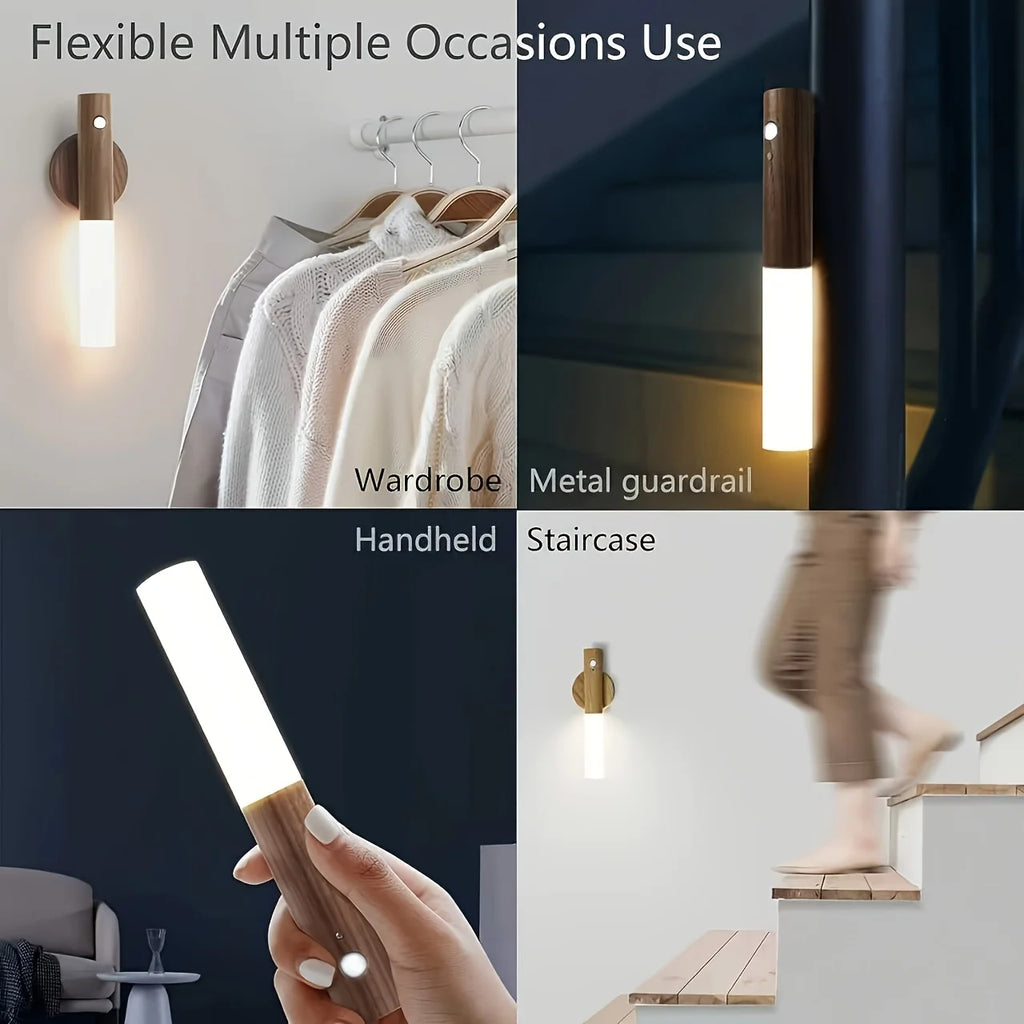 Smart Motion Sensor Night Light LED Rechargeable Magnetic Wall Lamp Portable for Hallway Bedroom Stairs Bathroom Cabinets Decor