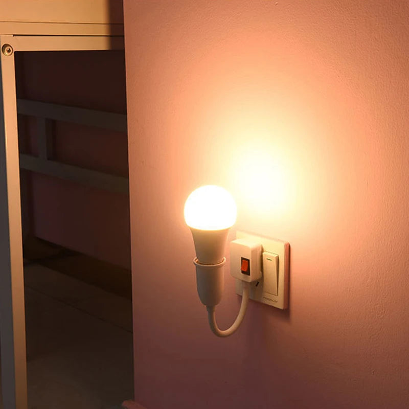 EU Plug to E27 Lamp Holder Light Bulb Socket With Switch Flexible Lamp Base Conversion Table Lamp Converter