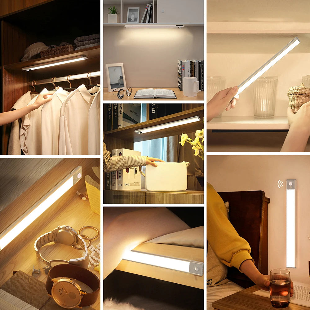 Night Light LED Motion Sensor Under Cabinet Lights USB Rechargeable Portable Lamp Lighting Bar For Bedroom Kitchen Accessories