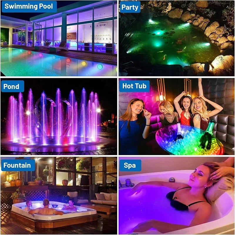 1-8 Pack Submersible LED Lights Waterproof Pool Light Underwater with 16 Colors, Remote Control for Aquarium,Vase, Bath,Hot Tub