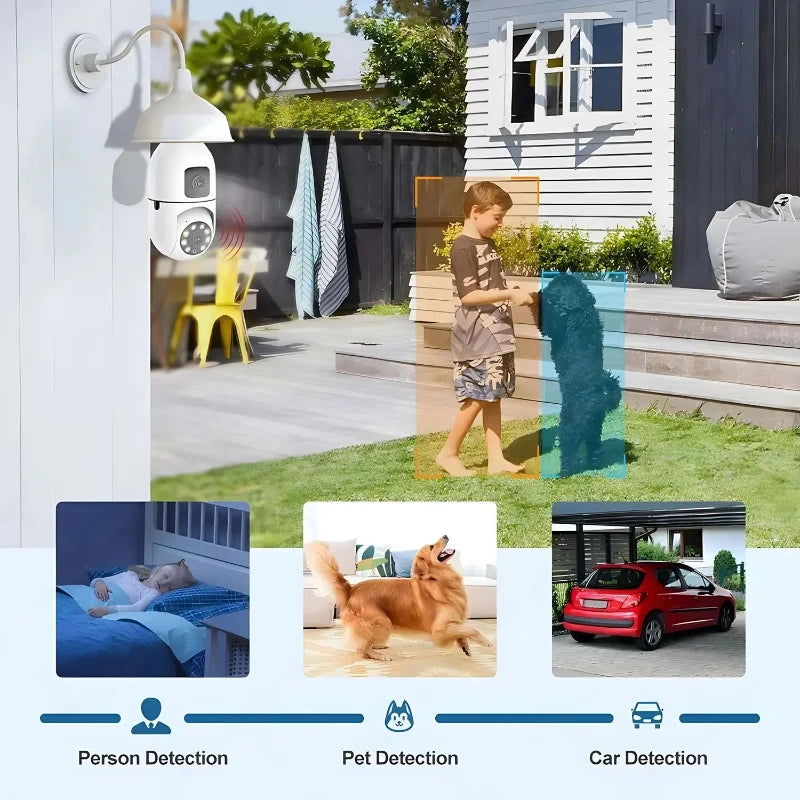 8MP E27 Bulb Surveillance Camera Wifi Camera Dual Lens Security Wireless Baby Monitor Two-way Automatic Human Tracking Monitor